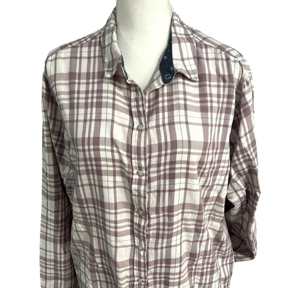 Jach’s Girlfriend NY size XL flannel plaid shirt w/pockets, snap front EUC - Picture 5 of 9
